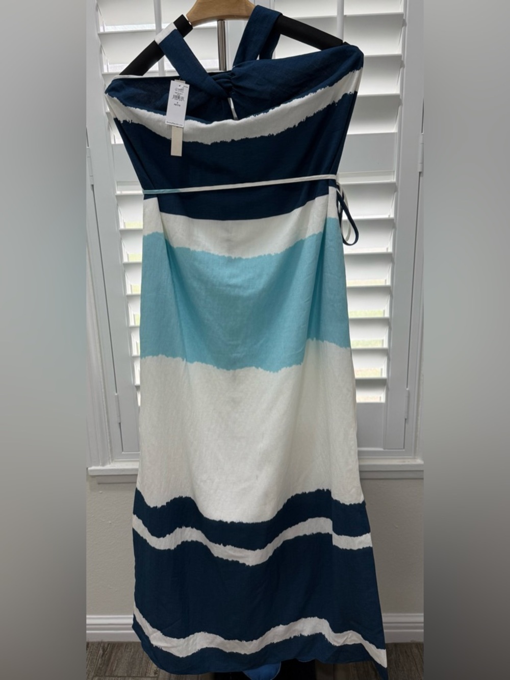 Banana Republic Navy, Light Blue and White Strapless Maxi Dress